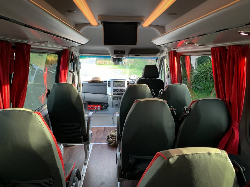 The interior includes a dropdown DVD screen.